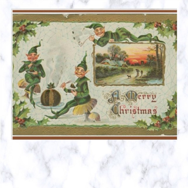 Vintage Three Elves and Plum Pudding Christmas Postcard (Creator Uploaded)