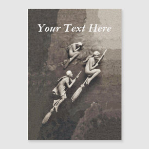 Vintage Three Halloween Witches Flying Brooms