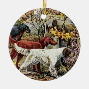 Vintage Three Irish Setters Ceramic Ornament