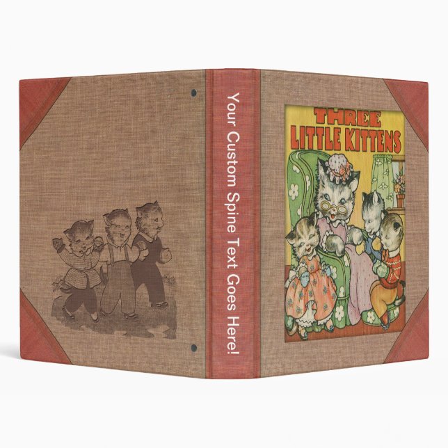 Vintage Three Little Kittens Old Book Cover Style Binder (Background)