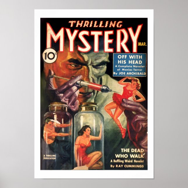 Vintage Thrilling Mystery Mad Scientist Pulp Ficti Poster (Front)