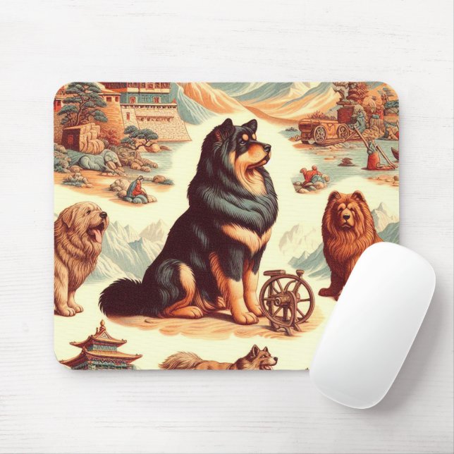 Vintage Tibetan Mastiff  Illustration Mouse Pad (With Mouse)