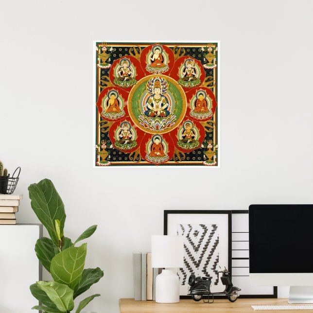 Vintage Tibetan Tantric Buddhism Buddha Mandala Poster (Home Office)