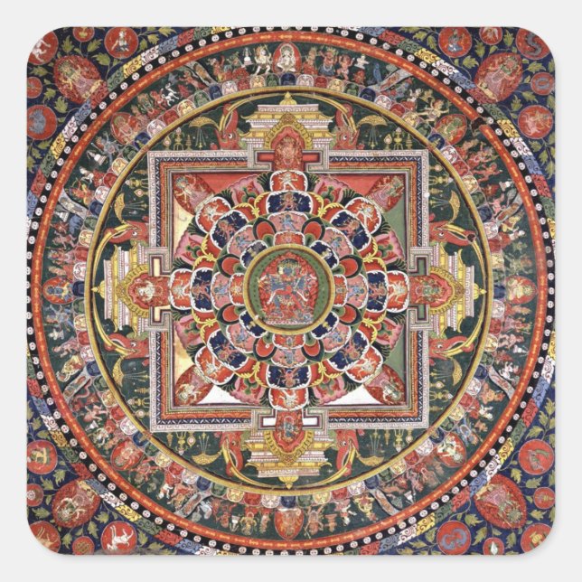 Vintage Tibetan Tantric Buddhism Mandala Square Sticker (Front)