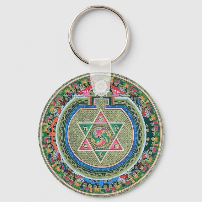 Vintage Tibetan Tantric Buddhism Mandala Thangka Keychain (Front)