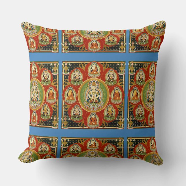 Vintage Tibetan Tantric Buddhism Mandala Throw Pillow (Front)