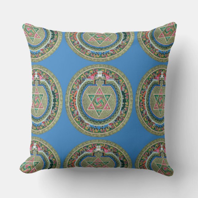 Vintage Tibetan Tantric Buddhism Mandala Throw Pillow (Front)
