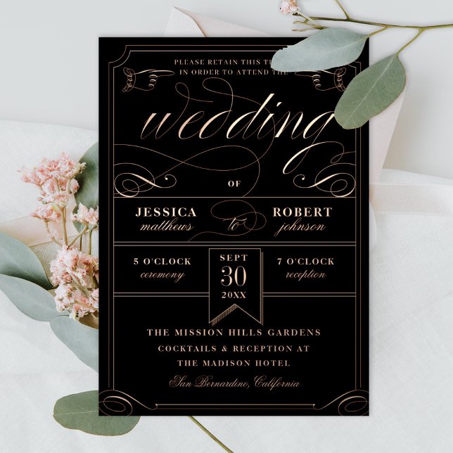 Vintage Ticket Antique Calligraphy Wedding Rose (Creator Uploaded)