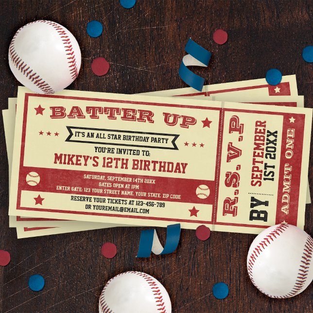 Vintage Ticket Baseball Themed Birthday Invitation (Creator Uploaded)