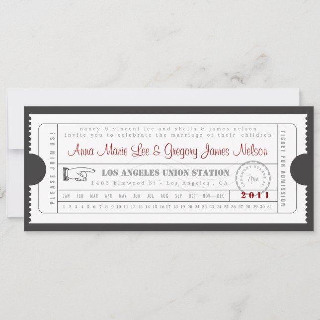 Vintage Ticket Invitation - Punch Card (Front)