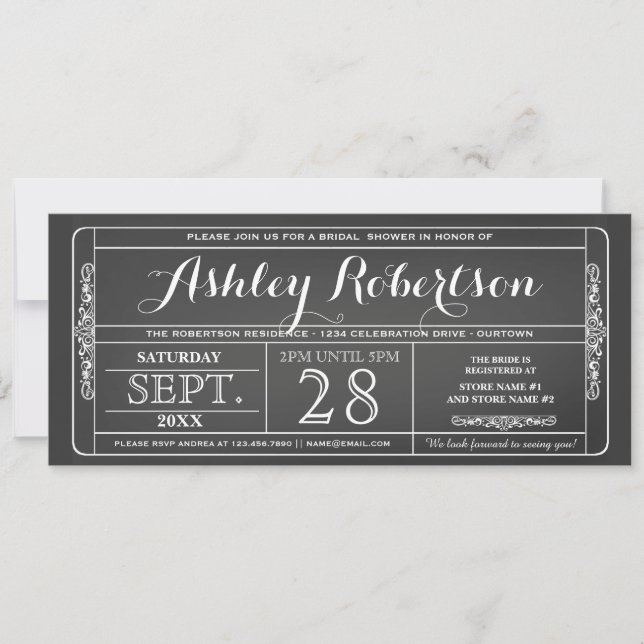 Vintage Ticket Style Bridal Shower Invitations (Front)