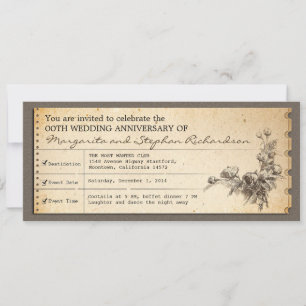 vintage ticket typographic anniversary invitations