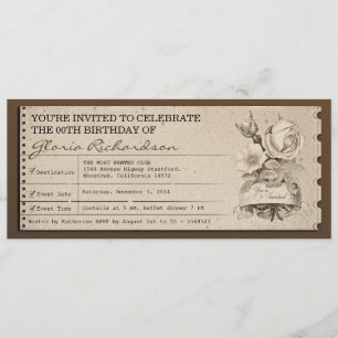 vintage ticket unique design birthday invites