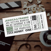 Vintage Ticket vert Enregistrer la date Invitation