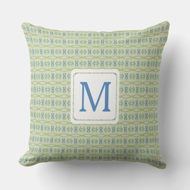 Vintage Ticking Pation Pillow with initial (Front)