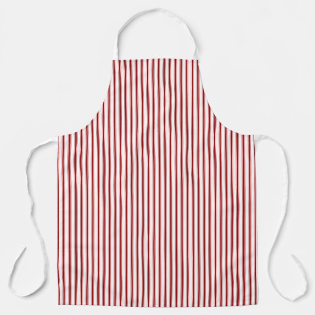 Vintage Ticking Stripe Pattern Red White Bakers Apron (Front)