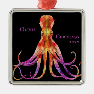 Vintage Tie Dye Octopus Red Purple Orange Metal Or Ornament