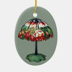 Vintage Tiffany Art Nouveau Red Lotus Floral Ceramic Ornament