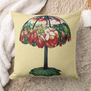 Vintage Tiffany Art Nouveau Red Lotus Floral Throw Pillow