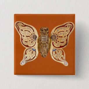 Vintage Tiffany Gold Butterfly Victorian Art 2 Inch Square Button