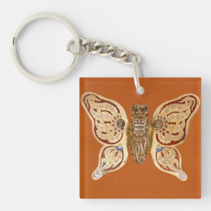 Vintage Tiffany Gold Butterfly Victorian Art Keychain