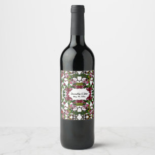 Vintage Tiffany Stained Glass Pink and red Roses  Wine Label