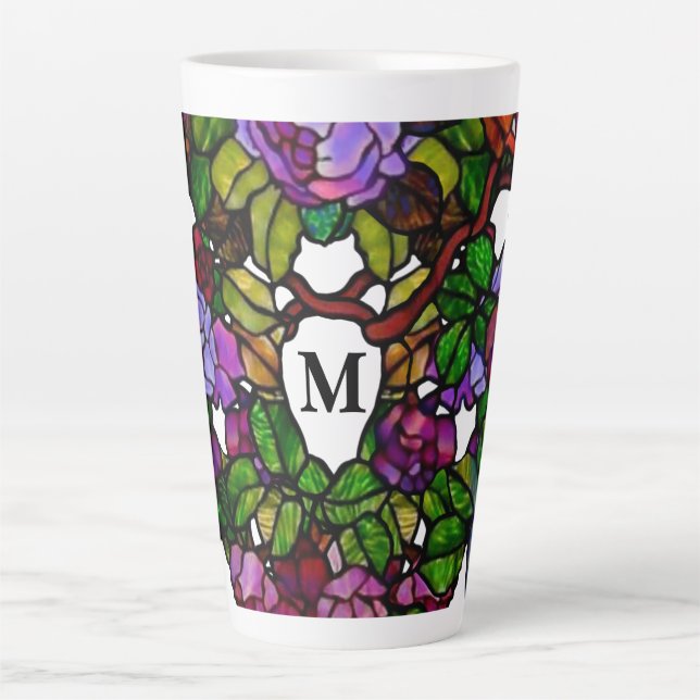 Vintage Tiffany Stained Glass Purple Roses  Latte Mug (Front)