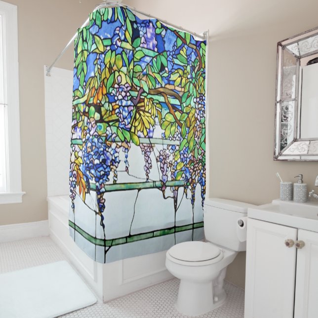 Vintage Tiffany Stained Glass Wisteria Floral Art (In Situ)