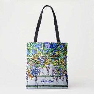 Vintage Tiffany Stained Glass Wisteria Floral Art Tote Bag