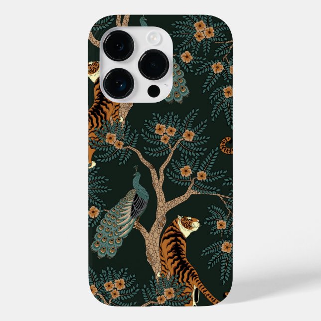 Vintage tiger and peacock Case-Mate iPhone case (Back)