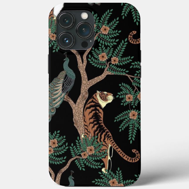 Vintage tiger and peacock Case-Mate iPhone Case (Back)