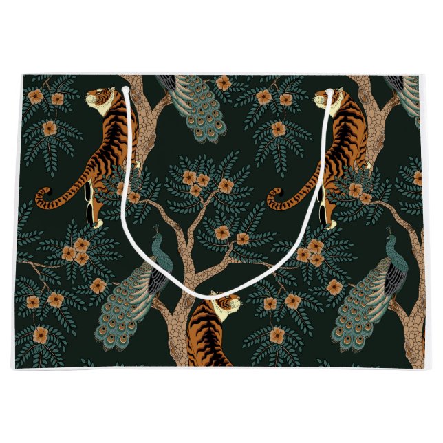 Vintage tiger and peacock large gift bag (Front)