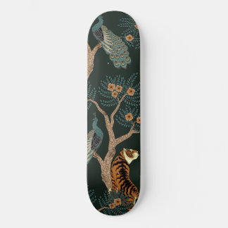 Vintage tiger and peacock skateboard