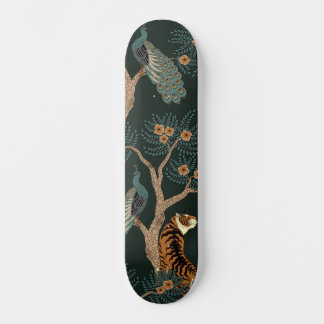 Vintage tiger and peacock skateboard