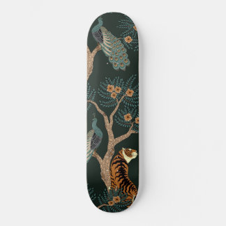 Vintage tiger and peacock skateboard