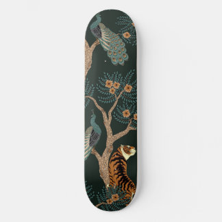 Vintage tiger and peacock skateboard