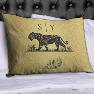 Vintage Tiger Gold Monogram Personalized Pillowcase