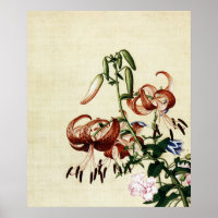 Vintage Tiger Lily and Peony Chinoiserie Art