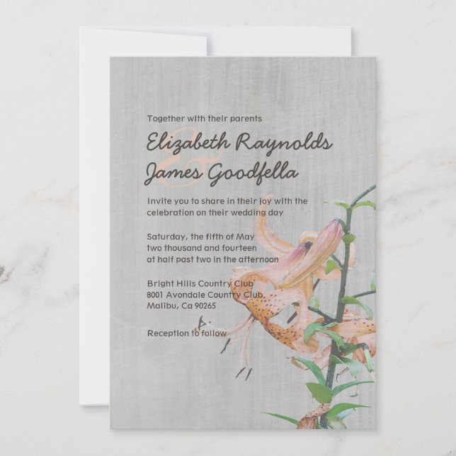 Vintage Tiger Lily Wedding Invitations (Front)