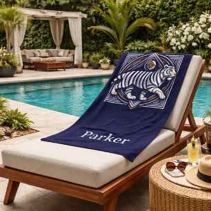 Vintage Tiger Navy Blue Beach Towel