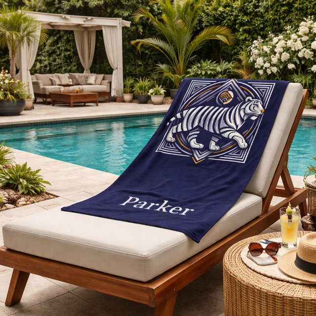 Vintage Tiger Navy Blue Beach Towel (Creator Uploaded)