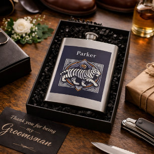Vintage Tiger Navy Blue Hip Flask