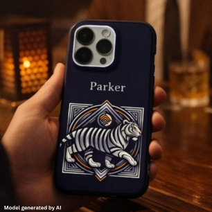Vintage Tiger Navy Blue iPhone 16 Pro Case