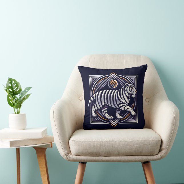 Vintage Tiger Navy Blue Throw Pillow (Chair)