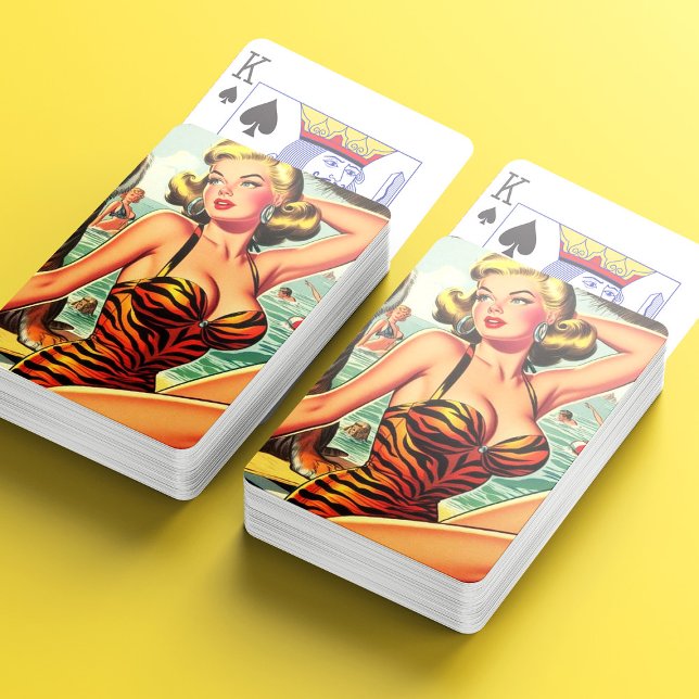 Vintage Tiger Print Girl Playing Cards (Creator Uploaded)