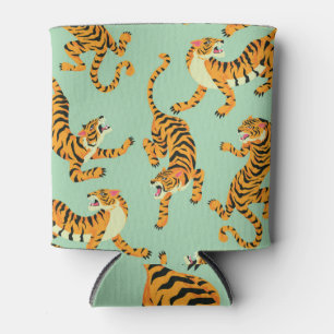 Vintage Tiger Print Seamless Pattern Can Cooler
