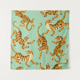 Vintage Tiger Print Seamless Pattern Tapestry