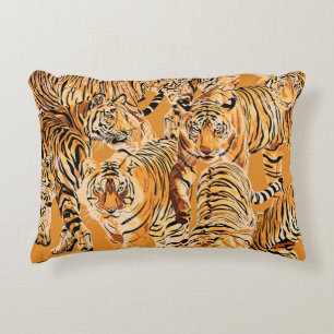 Vintage Tiger Safari Wildlife Pattern Accent Pillow