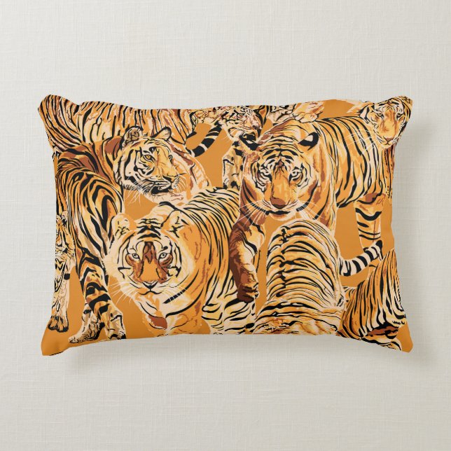 Vintage Tiger Safari Wildlife Pattern Accent Pillow (Front)