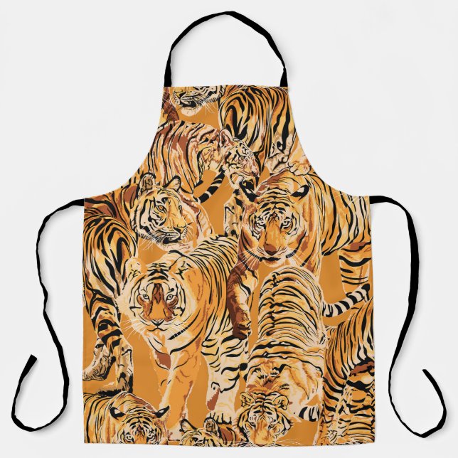 Vintage Tiger Safari Wildlife Pattern Apron (Front)